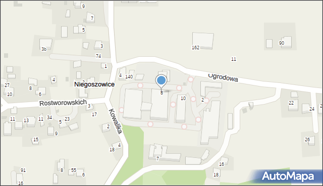 Niegoszowice, Ogrodowa, 8, mapa Niegoszowice