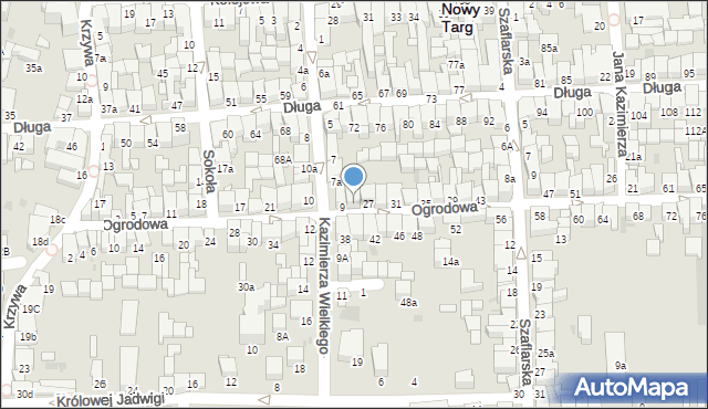 Nowy Targ, Ogrodowa, 25, mapa Nowego Targu