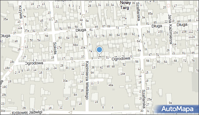 Nowy Targ, Ogrodowa, 27, mapa Nowego Targu