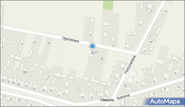 Oleszno, Ogrodowa, 32, mapa Oleszno