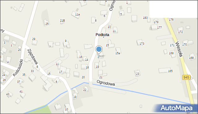 Pietrzykowice, Ogrodowa, 17, mapa Pietrzykowice