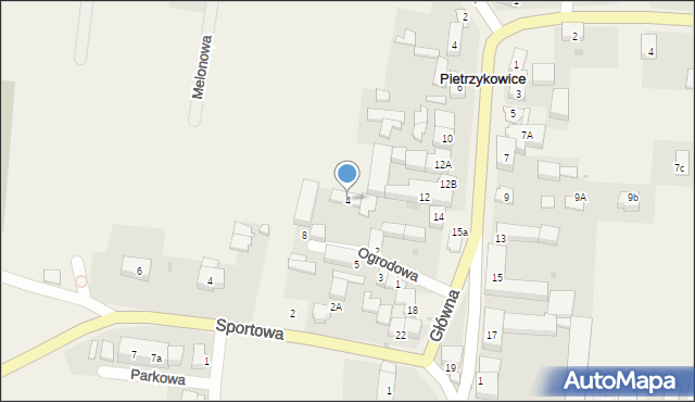 Pietrzykowice, Ogrodowa, 4, mapa Pietrzykowice