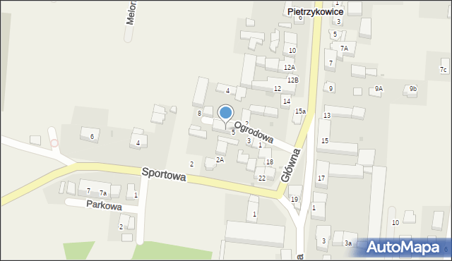 Pietrzykowice, Ogrodowa, 5a, mapa Pietrzykowice