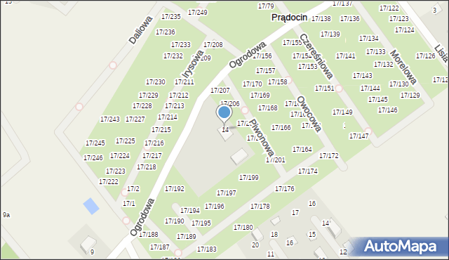 Prądocin, Ogrodowa, 14, mapa Prądocin