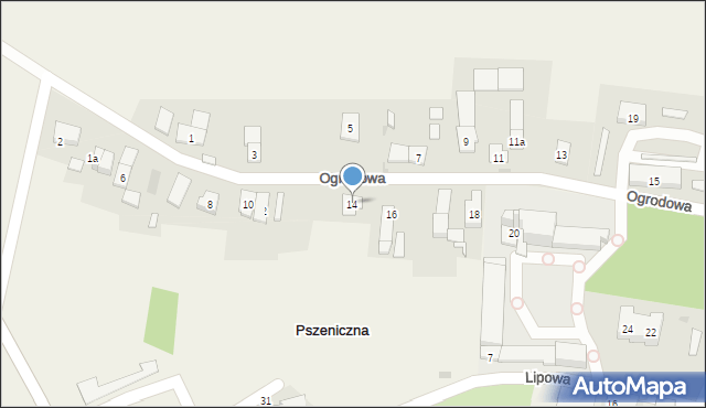 Pszeniczna, Ogrodowa, 14, mapa Pszeniczna