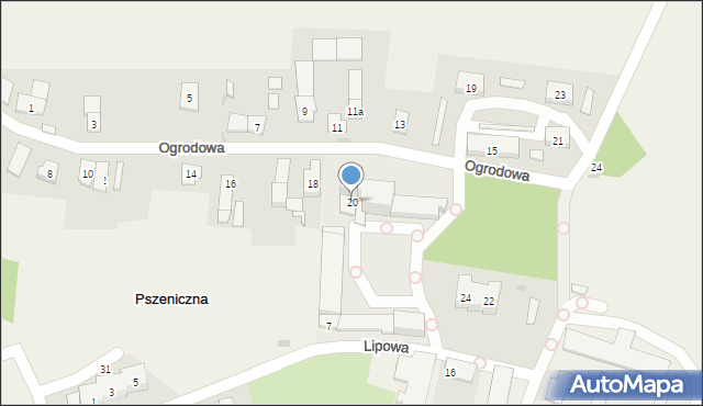 Pszeniczna, Ogrodowa, 20, mapa Pszeniczna