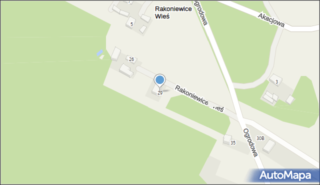 Rakoniewice Wieś, Ogrodowa, 29, mapa Rakoniewice Wieś