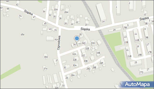 Rybnik, Ogrodowa, 34B, mapa Rybnika