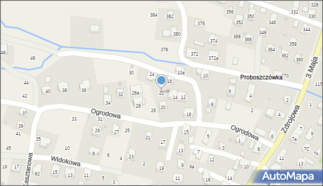 Rymanów-Zdrój, Ogrodowa, 22, mapa Rymanów-Zdrój