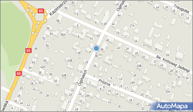 Siedlce, Ogińskich, 34, mapa Siedlce