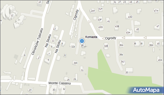Skawina, Ogrody, 34A, mapa Skawina