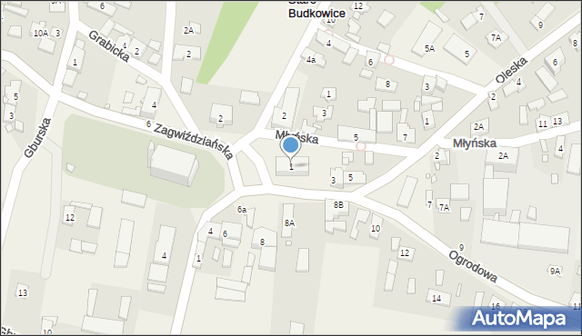 Stare Budkowice, Ogrodowa, 1, mapa Stare Budkowice