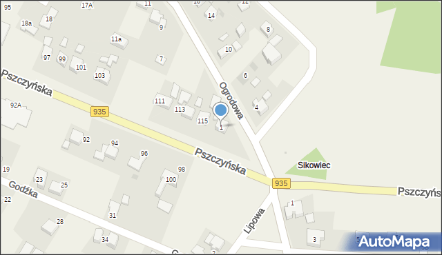 Suszec, Ogrodowa, 1, mapa Suszec