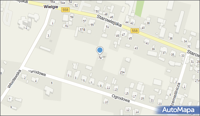 Wielgie, Ogrodowa, 7a, mapa Wielgie