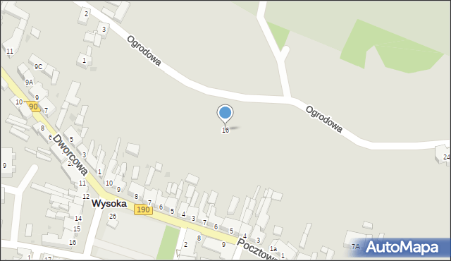 Wysoka, Ogrodowa, 16, mapa Wysoka
