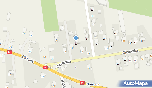 Sieniczno, Ojcowska, 15, mapa Sieniczno