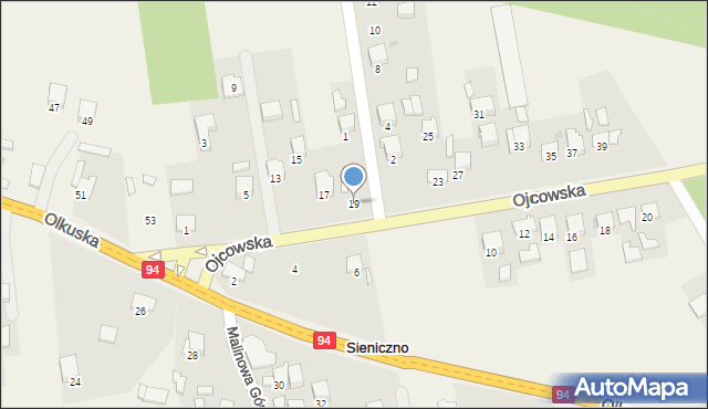 Sieniczno, Ojcowska, 19, mapa Sieniczno