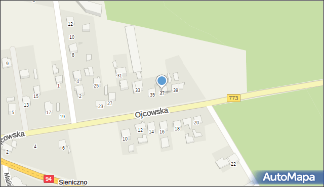 Sieniczno, Ojcowska, 37, mapa Sieniczno