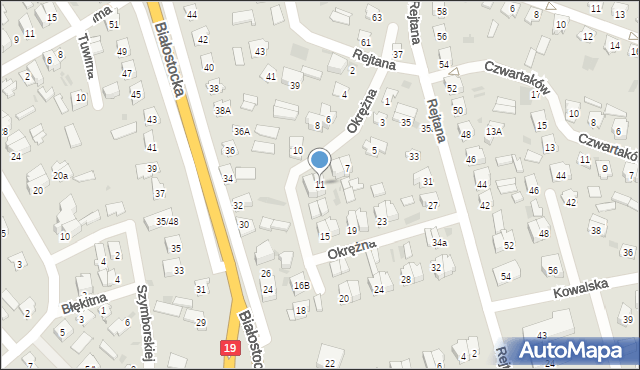 Bielsk Podlaski, Okrężna, 11, mapa Bielsk Podlaski