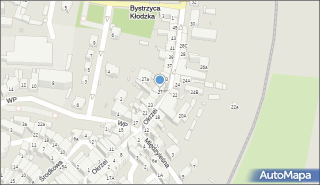 Bystrzyca Kłodzka, Okrzei Stefana, 27, mapa Bystrzyca Kłodzka