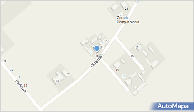 Ceradz Dolny, Okrężna, 36, mapa Ceradz Dolny