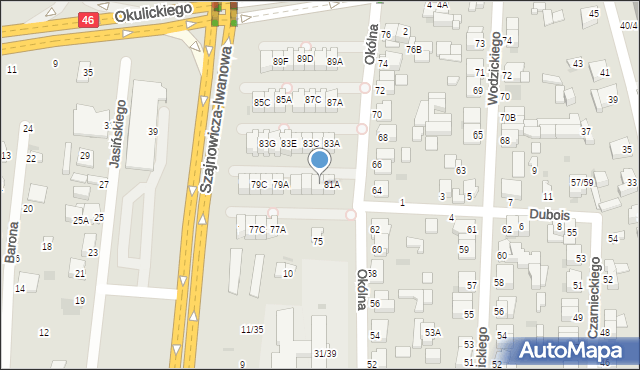 Częstochowa, Okólna, 81B, mapa Częstochowy