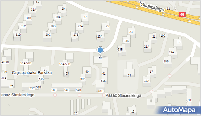 Częstochowa, Okulickiego Leopolda, gen., 57, mapa Częstochowy