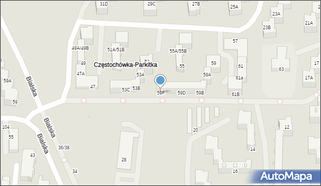 Częstochowa, Okulickiego Leopolda, gen., 59F, mapa Częstochowy