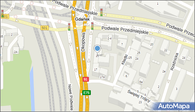 Gdańsk, Okopowa, 15, mapa Gdańska