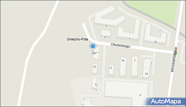 Gniezno, Okulickiego Leopolda, gen., 15A, mapa Gniezna