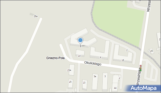 Gniezno, Okulickiego Leopolda, gen., 6, mapa Gniezna