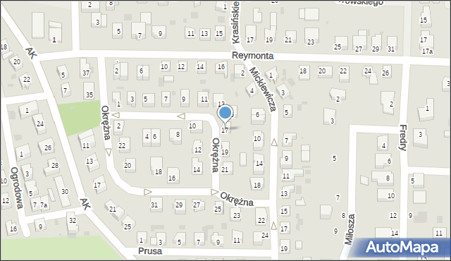 Gryfino, Okrężna, 17, mapa Gryfino