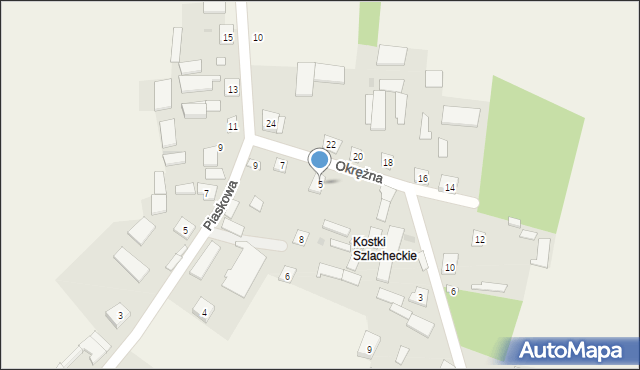 Kostki, Okrężna, 5, mapa Kostki