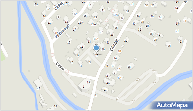 Krosno, Okrzei Stefana, 17, mapa Krosna