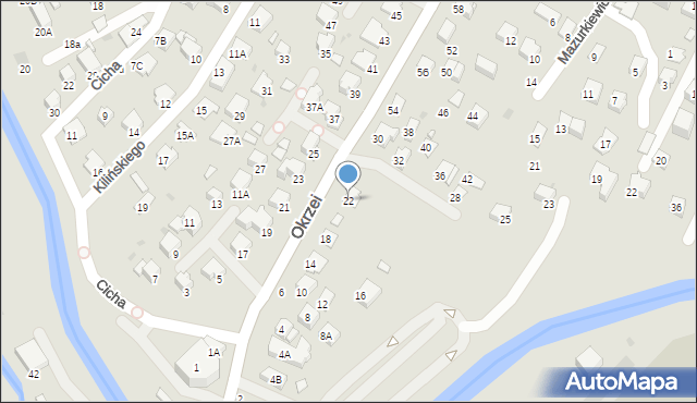 Krosno, Okrzei Stefana, 22, mapa Krosna