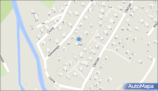 Krosno, Okrzei Stefana, 27A, mapa Krosna