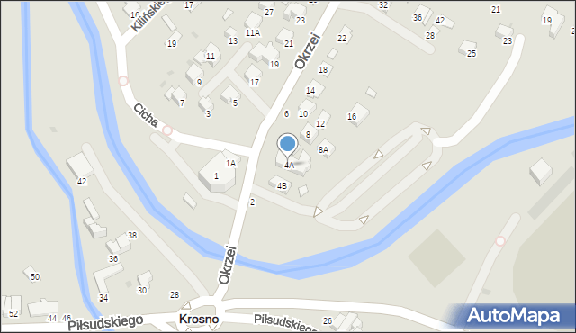 Krosno, Okrzei Stefana, 4A, mapa Krosna