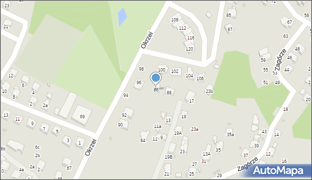 Krosno, Okrzei Stefana, 86, mapa Krosna