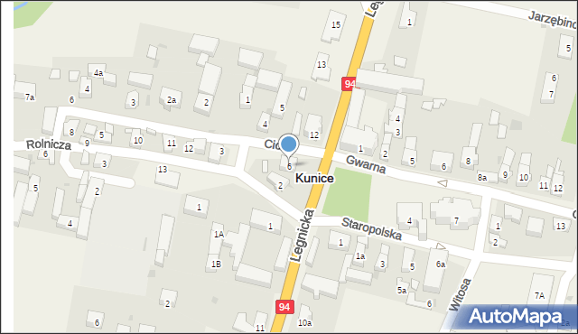 Kunice, Okrężna, 6, mapa Kunice