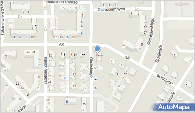 Legnica, Okulickiego Leopolda, gen., 10, mapa Legnicy