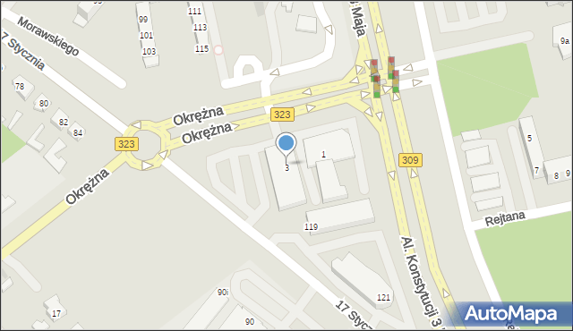 Leszno, Okrężna, 3, mapa Leszno