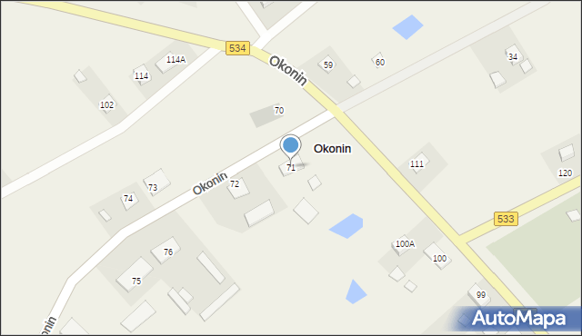 Okonin, Okonin, 71, mapa Okonin