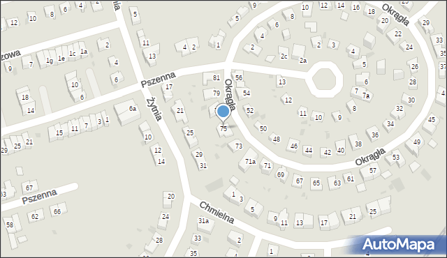 Olsztyn, Okrągła, 75, mapa Olsztyna