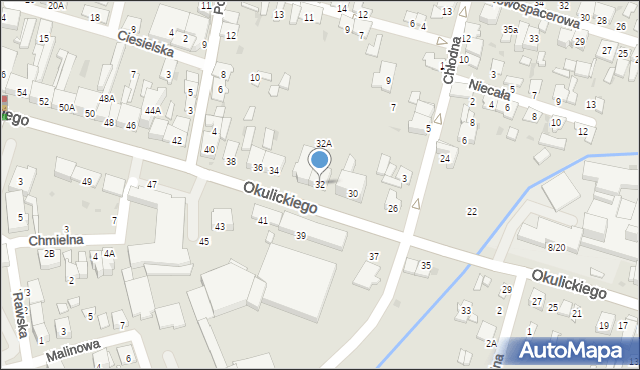 Radom, Okulickiego Leopolda, gen., 32, mapa Radomia