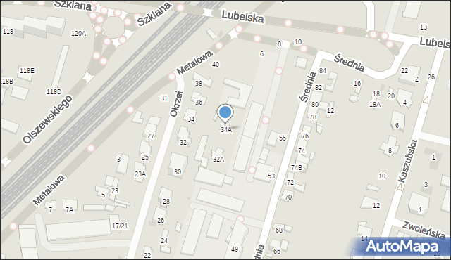 Radom, Okrzei Stefana, 34A, mapa Radomia