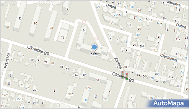 Radom, Okulickiego Leopolda, gen., 58/70, mapa Radomia