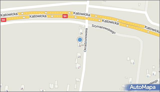 Sławków, Okradzionowska, 21, mapa Sławków