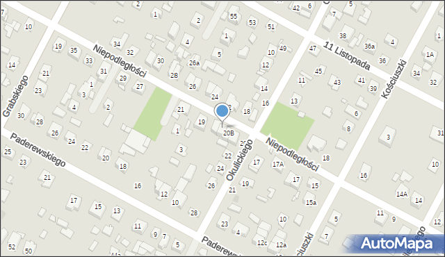 Sulejówek, Okulickiego Leopolda, gen., 20C, mapa Sulejówek