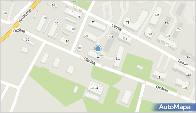 Toruń, Okólna, 11, mapa Torunia