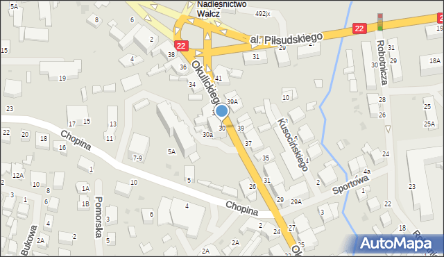 Wałcz, Okulickiego Leopolda, gen., 30, mapa Wałcz